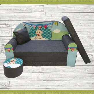 Kindersofa zum Aufklappen - Teddy Grün - 2