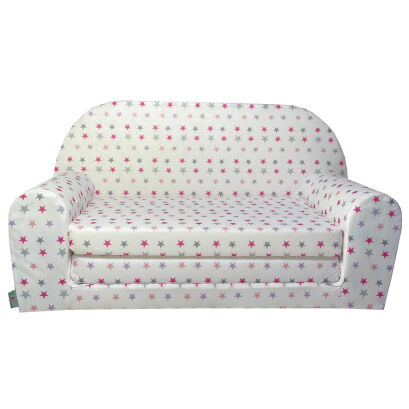 Kindersofa MINI Kindercouch W386_71 Beige Sterne Grau/Pink