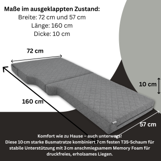 Faltbare Fahrerhaus-Matratze VISCO – passend für Crafter, Sprinter, Ducato, Master & weitere Transporter - 4