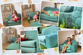 Kindersofa MINI Kindercouch W386_66 Blau Herzen Grau/Blau - 7