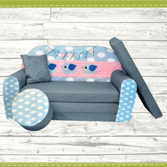 Kindersofa zum Aufklappen Bird Cloud 34. Cloud Grey