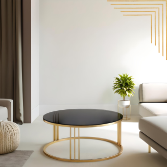 Designer-Couchtisch rund – Glam Round Gold mit schwarzer Glasplatte & Edelstahlgestell - 9