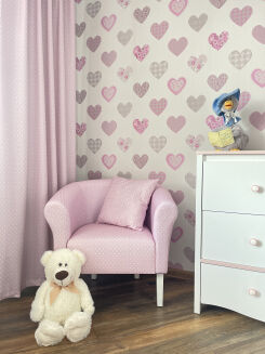 Polsterstoff Microfaser mit Motiv Punkte Weiß Rosa - 3