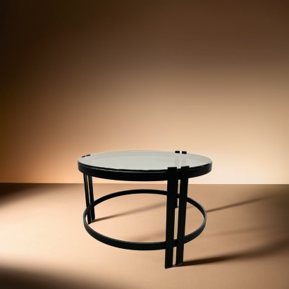 Runder Designer-Couchtisch – Edelstahlgestell & individuelle Tischplatte nach Wunsch